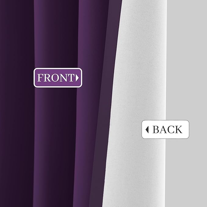 Yakamok Room Darkening 100% Blackout Curtains Grommet Window Treatments with 2 Thick Layers-Purple Thermal Insulated Drapes Set of 2 Panels for Bedroom Living Room 38 Inches by 63 Inches Length