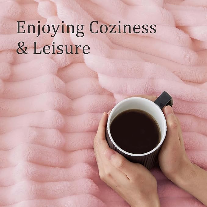 BEDELITE Twin Blanket for Couch & Bed, 300GSM Soft & Warm Fleece Blanket, Decorative and Giftable Striped Pink Blankets for Women, Men, 60"x80"