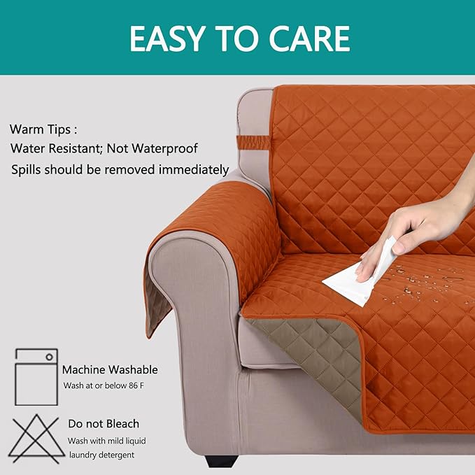 U-NICE HOME Loveseat Sofa Cover Reversible Couch Covers for 2 Cushion Couch for Dogs Furniture Protector Cover with Elastic Straps Water Resistant(Loveseat Small, Orange/Taupe)
