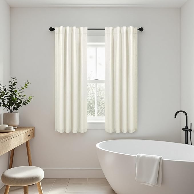 Pitalk Natural Linen Blackout Curtains 60 Inch Length 2 Panels Set 5FT 5 FT Long for Bedroom Living Room Cream Ivory Black Out Window Drapes Thermal Insulated Burlap Decor 42 x 60 Inches Long Back Tab