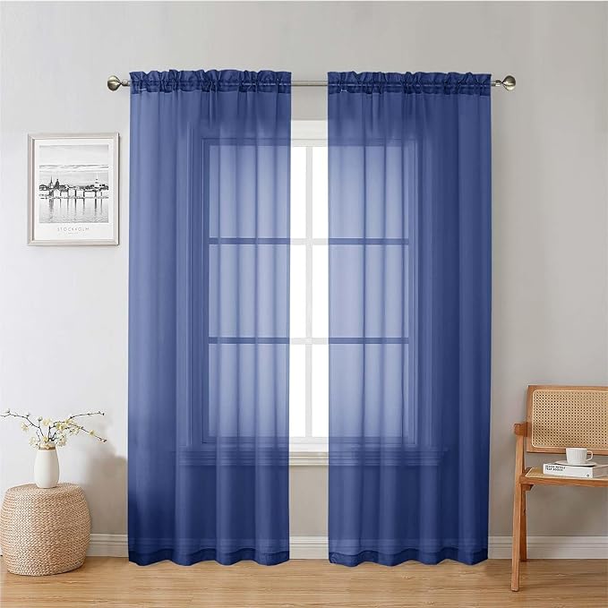 Lecloud Royal Blue Sheer Curtains 78 Inches Long 2 Panels Set, Privacy Light Filtering Drapes, Airy Solid Window Curtain with Rod Pocket for Living Room Bedroom Basement, Each Panel 42" W x 78" L