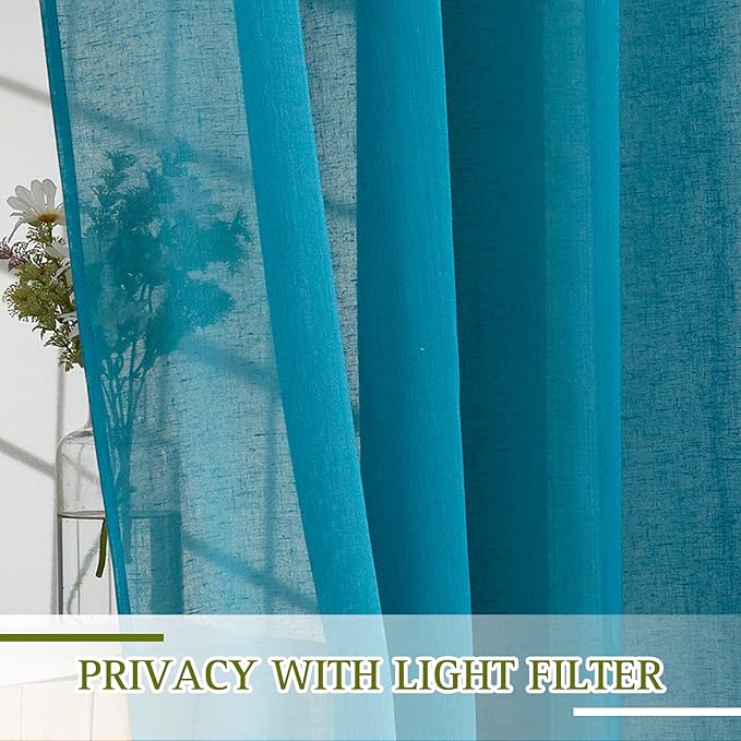 NICETOWN Peacock Green Sheer Curtains, & Drapes, Grommet Semi Sheer Linen Curtains Privacy with Light Filtering Window Treatments for Children, Adult Room/Kids Room, W52 x L108, 2 Panels