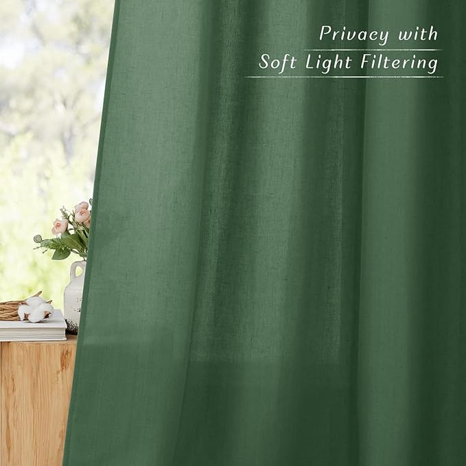 NICETOWN Thick Linen Blend Flax Window Curtains, Grommet Vertical Drapes Privacy Added with Light Through Window Treatment for Bedroom/Living Room, Olive Green, W55 x L72, 2 Panels