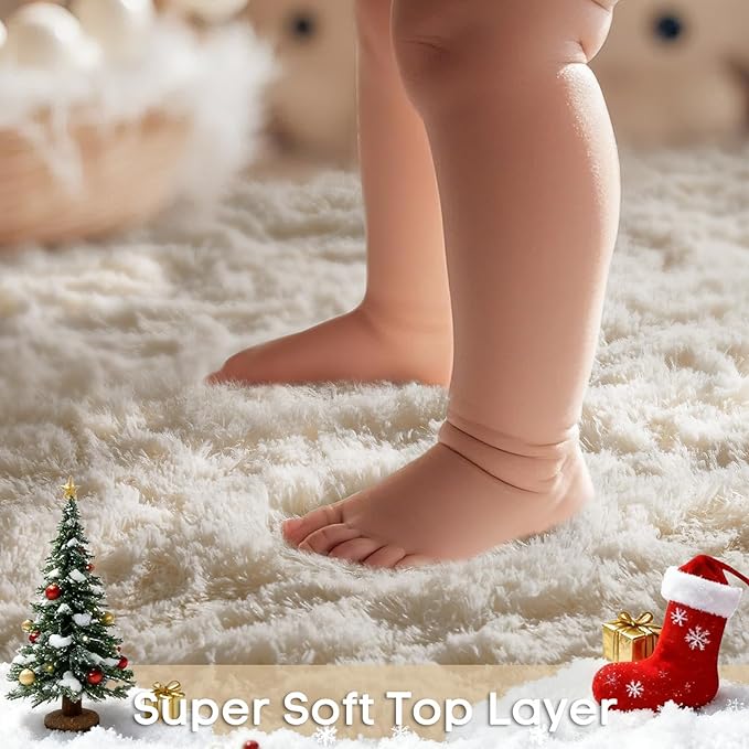 Ophanie Rugs for Living Room, Upgrade Non-Slip Fluffy Soft 5x8 Area Rug, Shag Large Fuzzy Plush Carpets for Bedroom Ivory, Shaggy Kids Boys Girls Dorm Nursery Home Decor Aesthetic