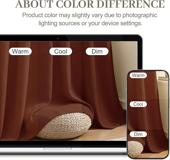 Pinch Pleated Linen Curtains 84 Inch Length 2 Panels Set, Light Filtering Linen Textured Sheer Drapes Memory Trained Pleated Curtain Back Tab for Bedroom Farmhouse with Hooks Rings, Chestnut Brown