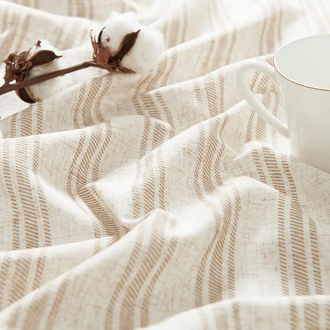 JINCHAN Striped Valance Window Treatment Linen Valance for Windows Small Window Farmhouse Curtain Light Filtering Flax 16 Inch Length Rod Pocket 1 Panel Tan on Linen