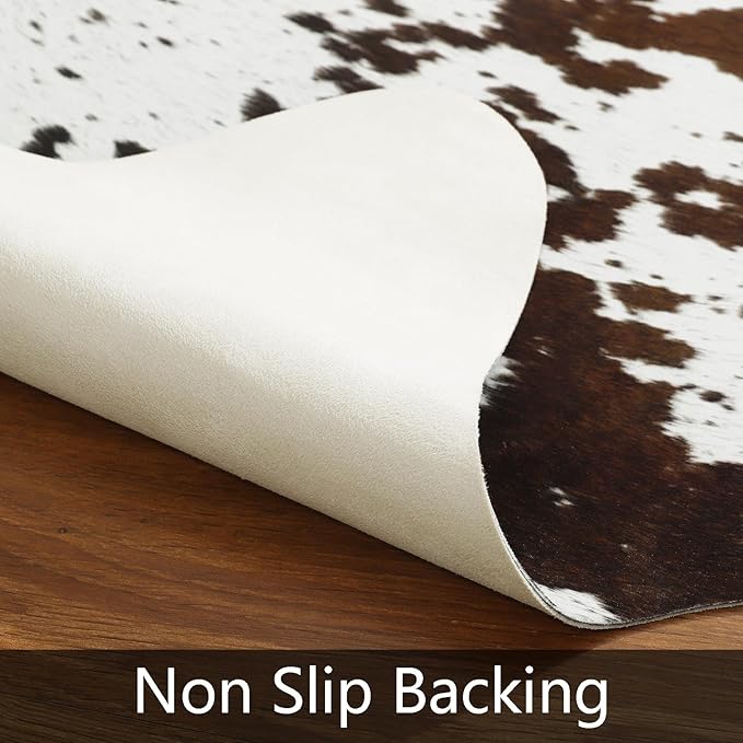 AROGAN Western Decor Faux Fur Cowhide Rug, 5.2 x 6.2 Feet Premium Animal Skin Cow Hide Rug, Sturdy Cow Print Rugs for Wall Decor, Western Floor Carpet for Bedroom Living Room，Speckle Pattern