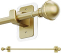 ENJOYBASICS No Drill Curtain Rods for Window 28 to 60 Inches, 5/8 Inch Diameter Renter Friendly Drapery Rod with Adhesive Brackets without Drilling, Adjustable from 27 to 65 Inches, Gold