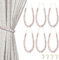 Hion 6 Pcs Boho Curtain Tiebacks,Wood Beads Curtain Holdbacks,Outdoor Farmhouse Tie Backs for Curtains,Curtain Holders for Drapes Home Office Decor with Hooks(White Washed)