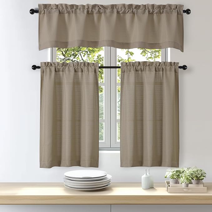 OWENIE Bob 1 PCS Stone Valances for Windows, Faux Linen Textured Kitchen Window Curtains Valance for Bedroom Living Room, Modern Soft Airy Solid Rod Pocket Bathroom Cafe Curtain, 60Wx14L Inch