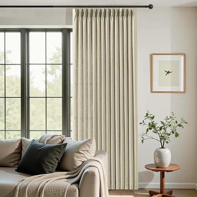 IVAPUPU Linen Pinch Pleated 84 Inch Curtains for Living Room, Semi Sheer Airy Privacy Linen Blend Curtain Memory Trained Back Tab Drapes with Hooks Rings for Bedroom Dining Room, 2 Panels, W40xL84