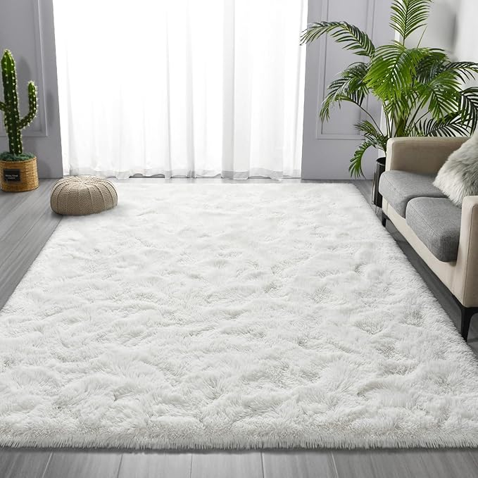 Deerhoo Shag Area Rug, 4 X 6 Plush Fuzzy Rugs for Living Room, Ultra Soft Fluffy Furry Rug for Bedroom, Indoor Carpet Nursery Rugs for Kids Room Home Decor, White