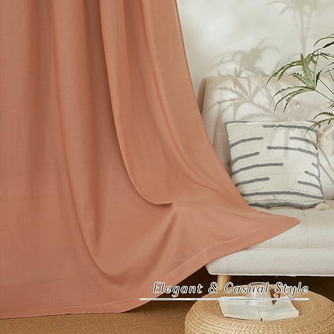 NICETOWN Thick Linen Terracotta Curtains 54 inch Length, Grommet Linen Burlap Window Treatment Privacy Added with Light Filtering Vertical Drapes for Bedroom, 2 Panels, W55 x L54
