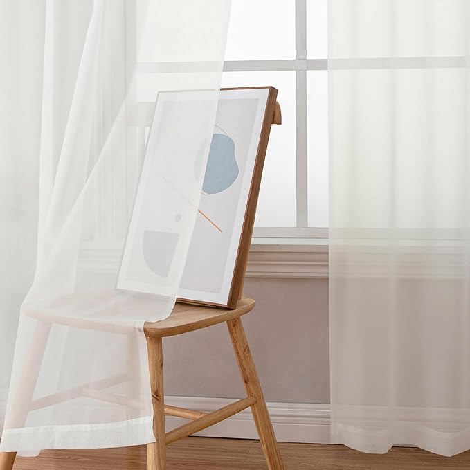Simplebrand Rod Pocket Top Solid Voile Sheer Curtains for Bedroom, 54 Inch Length Drapes Set of 2, Lightweight and Light Filtering Elegant Ivory Curtains Panels Window Treatment, 42W×54L, Ivory