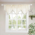 Molaxhome Swag Curtain 51 inch Length Rod Pocket Scalloped Curtain Valance Sheer Lace Panels with Hanging Crystal Beads for Kitchen Bedroom Window Treatments Drape Decor 1pc (Beige, 51Wx23L)