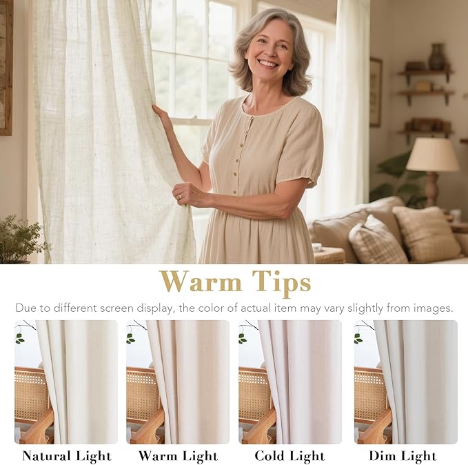 H.VERSAILTEX Living Room Linen Curtains Home Decorative Nickel Grommet Curtains Privacy Added Energy Saving Light Filtering Window Treatments Draperies for Bedroom, Ivory, 2 Panels, 52 x 63 - Inch