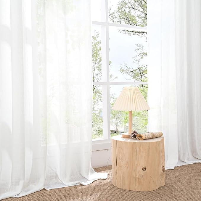 BGment 45 Inch Length White Linen Curtains for Short Window - Rod Pocket Small Semi Sheer Drapes Light Filtering for Cafe Kitchen Bedroom Lightweight Natural Rustic, 2 Panels Set, 30 X 45 Inch