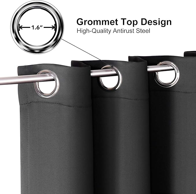 ChrisDowa Blackout Curtains 90 Inches Long 2 Panels Set for Living Room, Grommet Thermal Insulated Room Darkening Curtains for Bedroom (Dark Grey, 52 x 90 Inch)