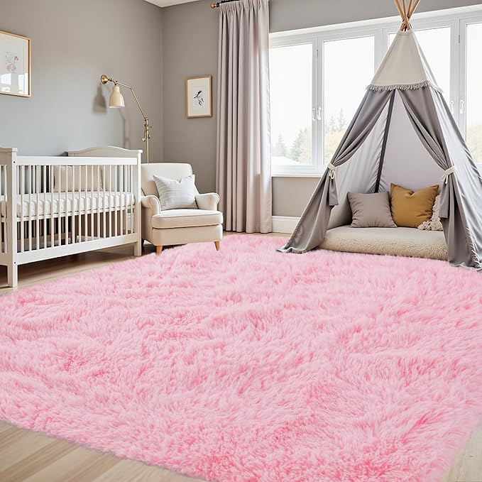 5x7 Area Rugs for Living Room Rug: Soft Fluffy Shag Light Pink Rugs for Bedroom, Non-Slip Large Fuzzy Plush Rug Indoor Floor Carpet for Nursery Kids Boys Girls Room, Dorms, Playroom, Modern Home Decor