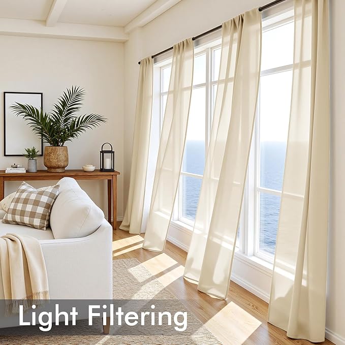 MIULEE Cream Sheer Curtains 102 Inches Long, 4 Panels Set, Light Filtering Rod Pocket Voile Drapes for Living Room and Bedroom, Airy Soft Fabric Window Treatments, 42 x 102 Inches