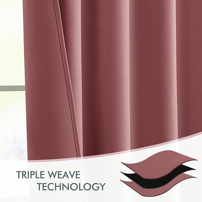 MIULEE Dusty Rose Back Tab Blackout Curtains 120 Inch Long 2 Panels Set for Bedroom, Rod Pocket/Pinch Pleated Extra Long Thermal Insulated Living Room Darkening Light Blocking 10FT Drapes