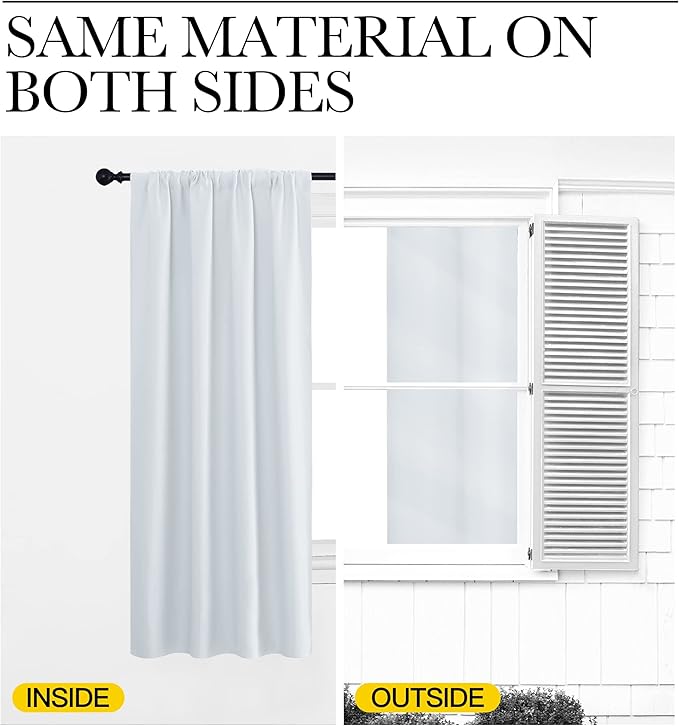 NICETOWN Greyish White Window Curtain Panels - Thermal Insulated Rod Pocket Room Darkening Curtain Sets for Bedroom (2 Panels, 34 by 63)