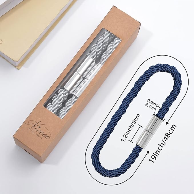 NICEEC 4 Pack Strong Magnetic Curtain Tiebacks Modern Simple Style Drape Tie Backs Convenient Decorative Weave Rope Curtain Holdbacks for Thin or Thick Home & Office Window Draperies (Royal Blue)