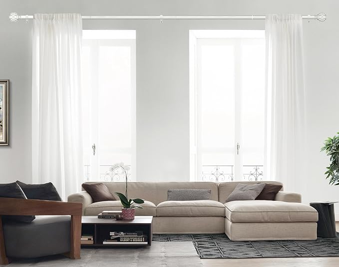 KAMANINA Curtain Rods for Windows 66 to 120 Inch, 7/8 Inch White Heavy Duty Curtain Rod 32 to 120 (2.6-10ft), Adjustable Decorative Drapery Rods with Netted Texture End