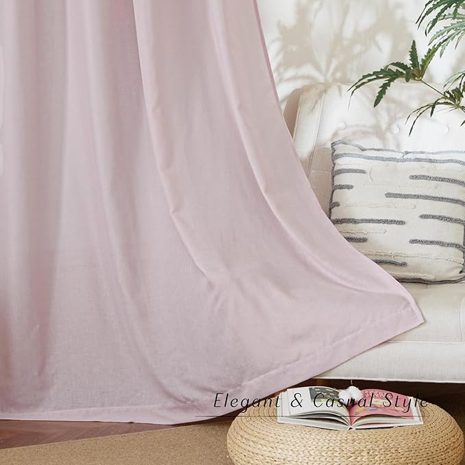 NICETOWN Blush Pink Linen Curtains for Kitchen, Thick Flax Small Window Treatments Semi Sheer Privacy Assured with Light Through for Cafe/Bathroom, W55 x L102, 2 Panels