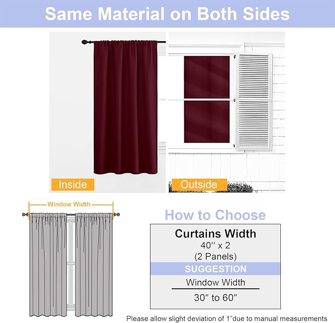 Simplebrand Ava Burgundy Blackout Curtains for Bedroom 84 Inch Length 2 Panels Set, Solid Thermal Insulated Privacy Nursery Window Treatment Curtains Blackout Drapes, W40 x L84 Inch, Burgundy