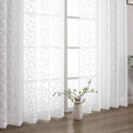 Chyhomenyc White Sheer Curtains 96 Inch Length 2 Panels Set, Light Filtering Tufted Textured Soft Airy Rod Pocket Gentle Leaf Window Treatment Drapes for Bedroom Living Room, 42" Wx96 L, 2PCS