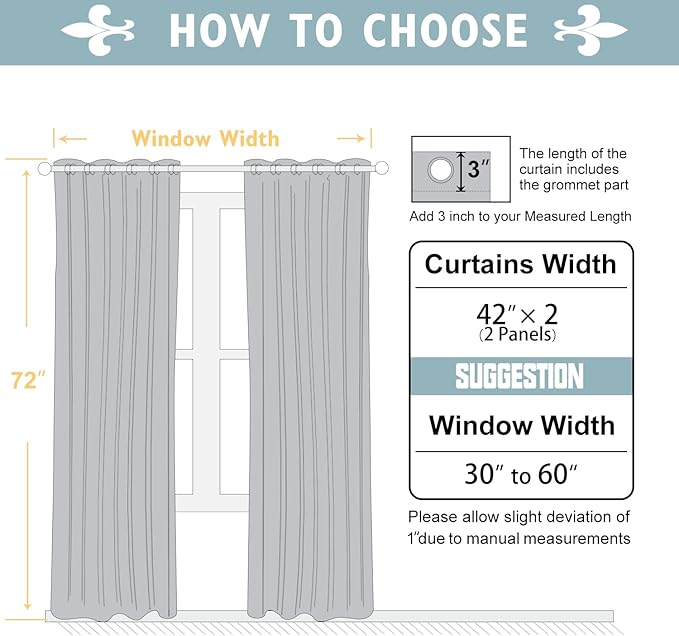 ChrisDowa 100% Blackout Curtains 72 inch Long for Bedroom with Black Liner, 2 Thick Layers Total Blackout Thermal Insulated Grommet Window Curtains 2 Panels Set (Greyish White, 42 x 72 Inch)