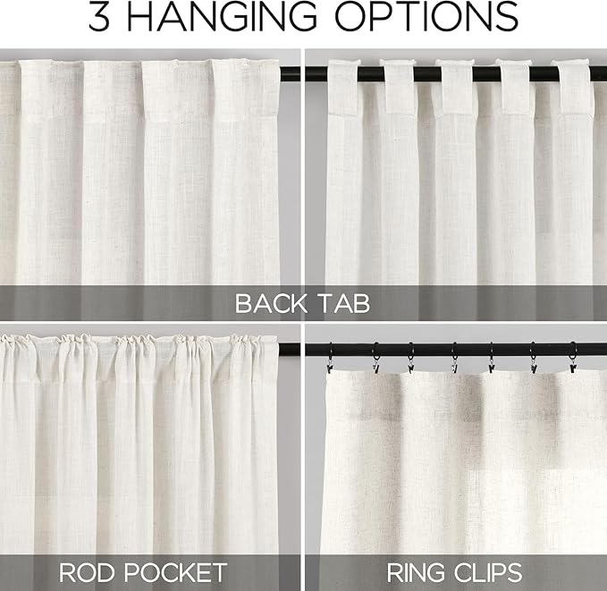 Beige White Linen Curtains for Kitchen Windows Over Sink Neutral 30 Inch Length Back Tab and Rod Pocket Light Filtering Semi Sheer Cafe Curtain for Bathroom RV Small Window 30 x 30 Inch,2 Panels