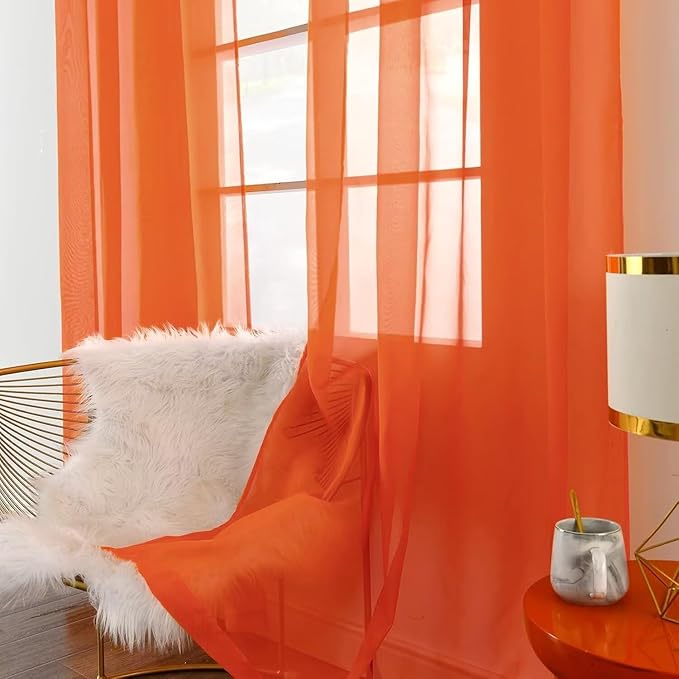 SpaceDresser Burnt Orange Sheer Curtains 4 Panels Rod Pocket Semi-Sheer Curtain 54 Inches Long Light Filtering Voile Window Drapes for Bedroom Living Room Kitchen, Each 52W x54L