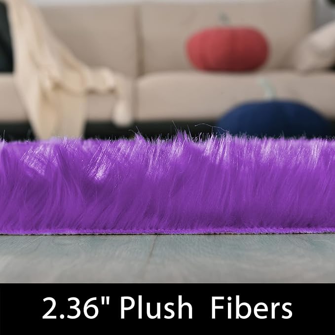 Latepis Round Fluffy Rug 5ft Purple Circle Rugs for Living Room Faux Sheepskin Furry Fur Rugs for Bedroom Boho Washable Room Rug Teen Room Décor