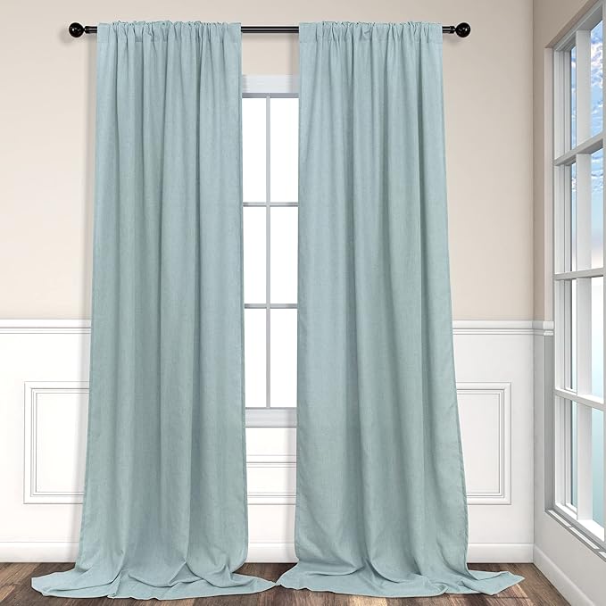 Seafoam Green Curtains 96 Inches Long for Living Room 2 Panels Back Tab Pocket Semi Sheer Linen Summer Ocean Mint Green Curtains for Bedroom Dining Spa Sea Mist Teal Grey Aqua Drapes Kids Decor 8 FT
