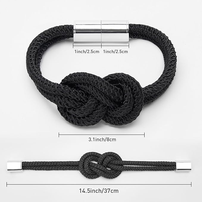 NICEEC 2 Pack Mini Magnetic Curtain Tiebacks Nordic Simple Style Drape Tie Backs Elegant Hand Weave Rope Knot Decorative Curtain Holdbacks for Home & Office Thin Window Drapery (Black)