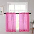 Cafe Curtains 36 Inch Length Tier 2 Pieces, Modern Soft Airy Sheer Kitchen Short Curtains for Small Window, Rod Pocket Small Curtain for Bathroom Basement, Hot Pink, Each, 42" Wx36 L Inches