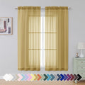 Simplebrand Gold Short Sheer Curtains 45 Inch Length for Small Windows, Rod Pocket 2 Panels Set Solid Voile Drapes Window Sheer Curtains for Bedroom Bathroom Kids Room Kitchen, 42x45 Inch, 2pcs
