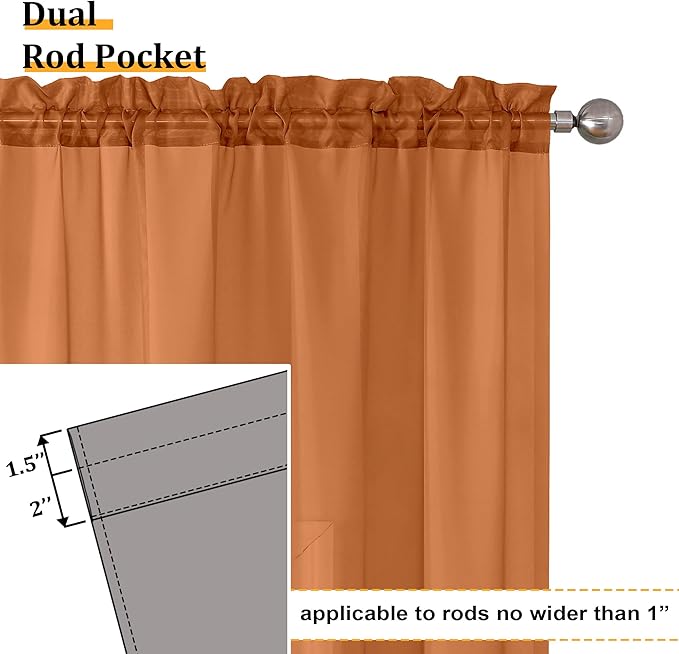 Aiyufeng Orange Sheer Curtains 63 Inch Length 2 Panels Set, Light Filtering Airy Rod Pocket Orange Window Curtain Treatment Drapes for Kitchen Bedroom Living, Each 40Wx63L Inches