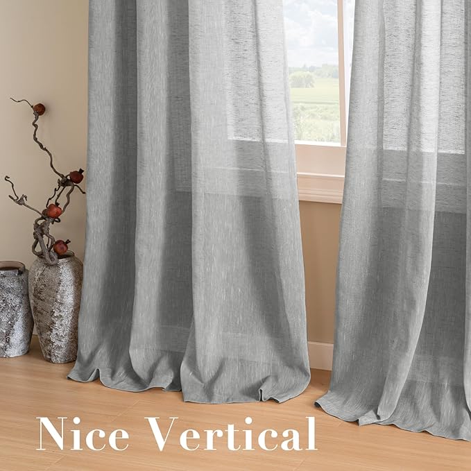 H.VERSAILTEX Ultimate Natural Effect Linen Semi-Sheer Curtains,Nickel Grommet Window Curtain Panels for Living Room/Bedroom(Set of 2)