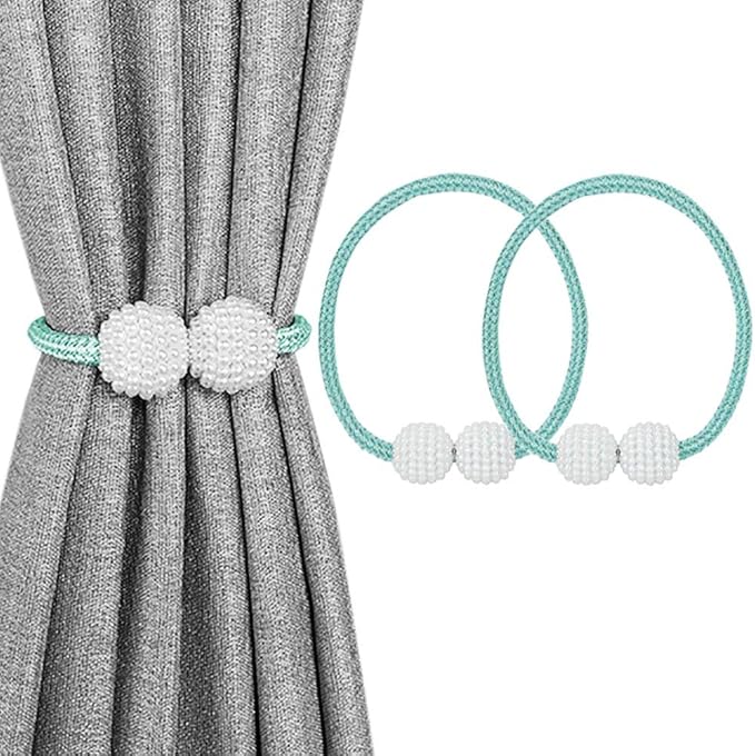 Melaluxe 2 Pack Magnetic Curtain Tiebacks, Decorative Curtain Holdbacks for Window Décor (Teal)