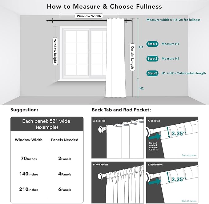 Deconovo Blackout Curtains, Thermal Insulated, W52 x L45 2 Panels, Back Tab, Machine Washable, Room-Darkening Drapes for Bedroom/Living Room Sage Green