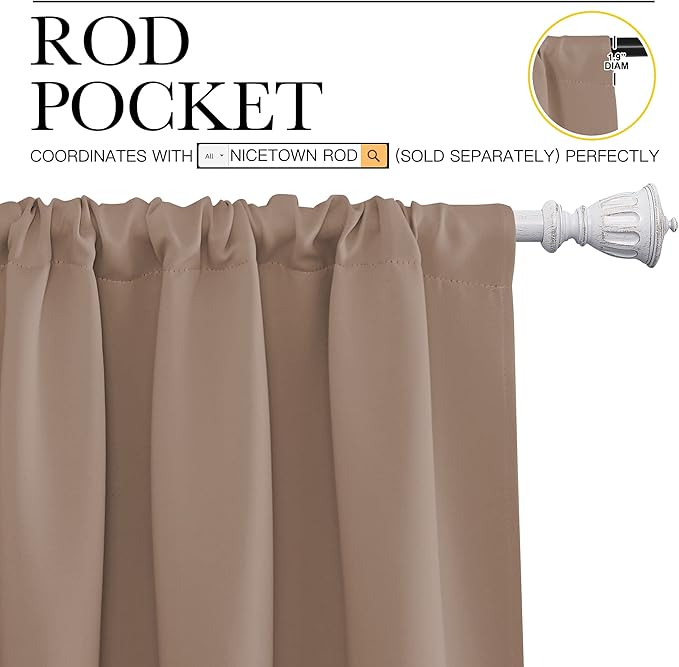NICETOWN Room Darkening Curtains for Bedroom - Home Decoration Privacy Protection Thermal Insulated Solid Drapes/Draperies for Sliding Glass Door (Cappuccino, Set of 2, 52 x 95 inches)