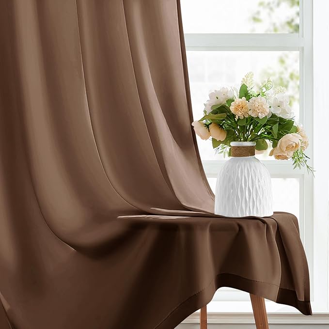 HOMEIDEAS Non-See-Through Brown Privacy Sheer Kitchen Curtains, 30 X 24 Inches Long 2 Panels Short Sheer Curtains Light Filtering Bathroom Window Drapes for Bedroom Living Room