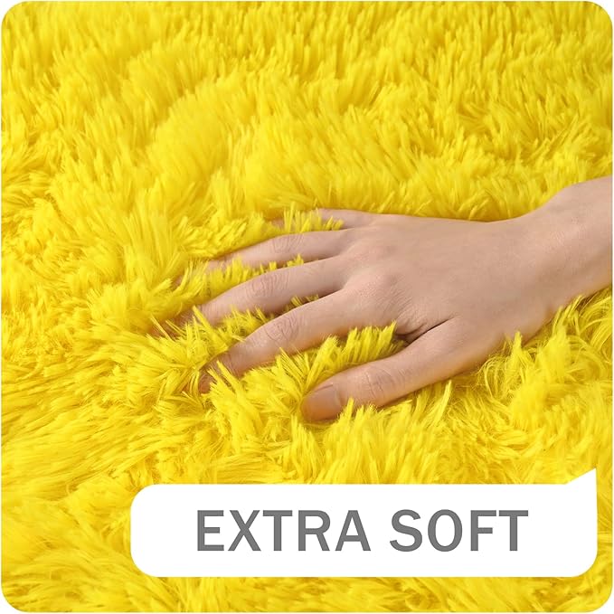 Amearea Shag Fluffy Small Rug, 2x4 Feet Throw Rugs for Bedroom Girls Living Room, Extra Soft and Fuzzy Shaggy Carpet, Non Slip, Solid Color Nursery Home Floor Decor Carpets, Yellow