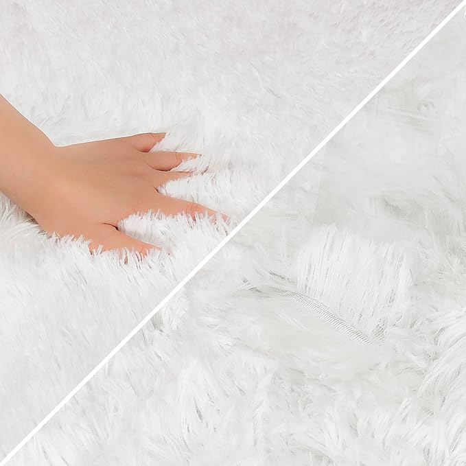 White Rug for Bedroom 4x6ft Fluffy Area Rug Mat Bedside Throw Rug for Living Room Kids Room Boys Teens Nursery Baby Dorm Office Home Decor Aesthetic Carpets