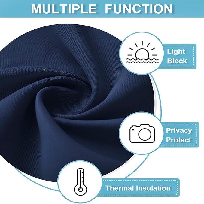 RYB HOME Short Blackout Curtains for Small Window, Sunmmer Heat Light Blocking Privacy Protection Curtains for Sunroom Laundry Room Stair Window, Width 52 by Length 36, Navy Blue, Set of 2