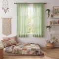 WAZZIO Boho Lace Curtains 63 Inches 2 Panel,Light Filtering Privacy Tassel & Geometry Crochet Semi Sheer Curtain Drapes for Bedroom Living Dining Room,Rod Pocket & Tassel,Grass Green
