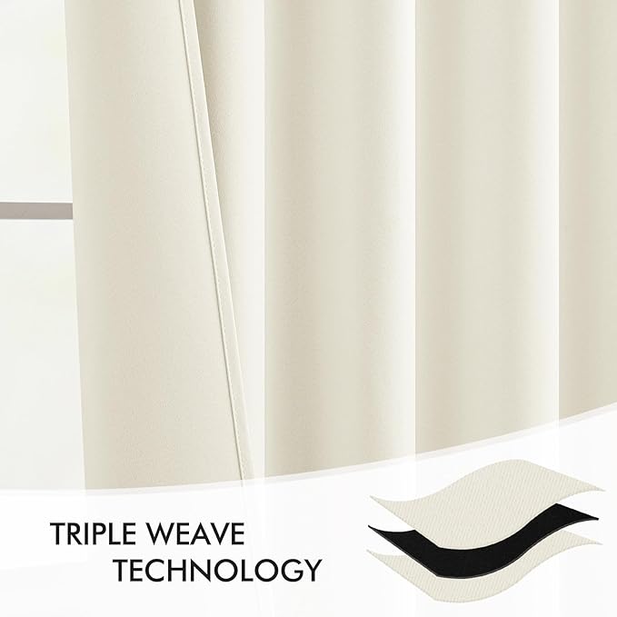 MIULEE Cream Back Tab Blackout Curtains 108 Inch Long 2 Panels Set for Bedroom, Rod Pocket/Pinch Pleat Extra Long Thermal Insulated Living Room Darkening Pleated Light Blocking Drapes